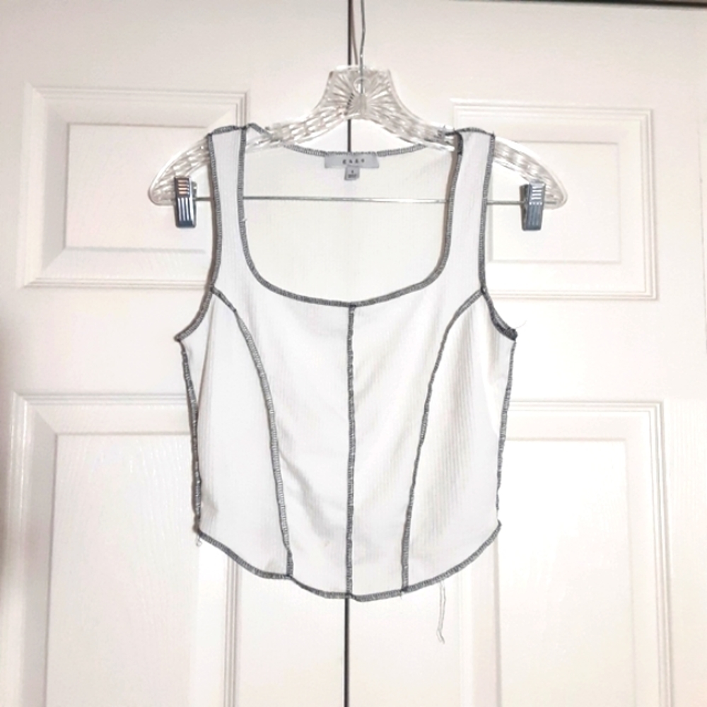 FREE Gaze black and white corset style cropped top tank, inverted seems, Size S
